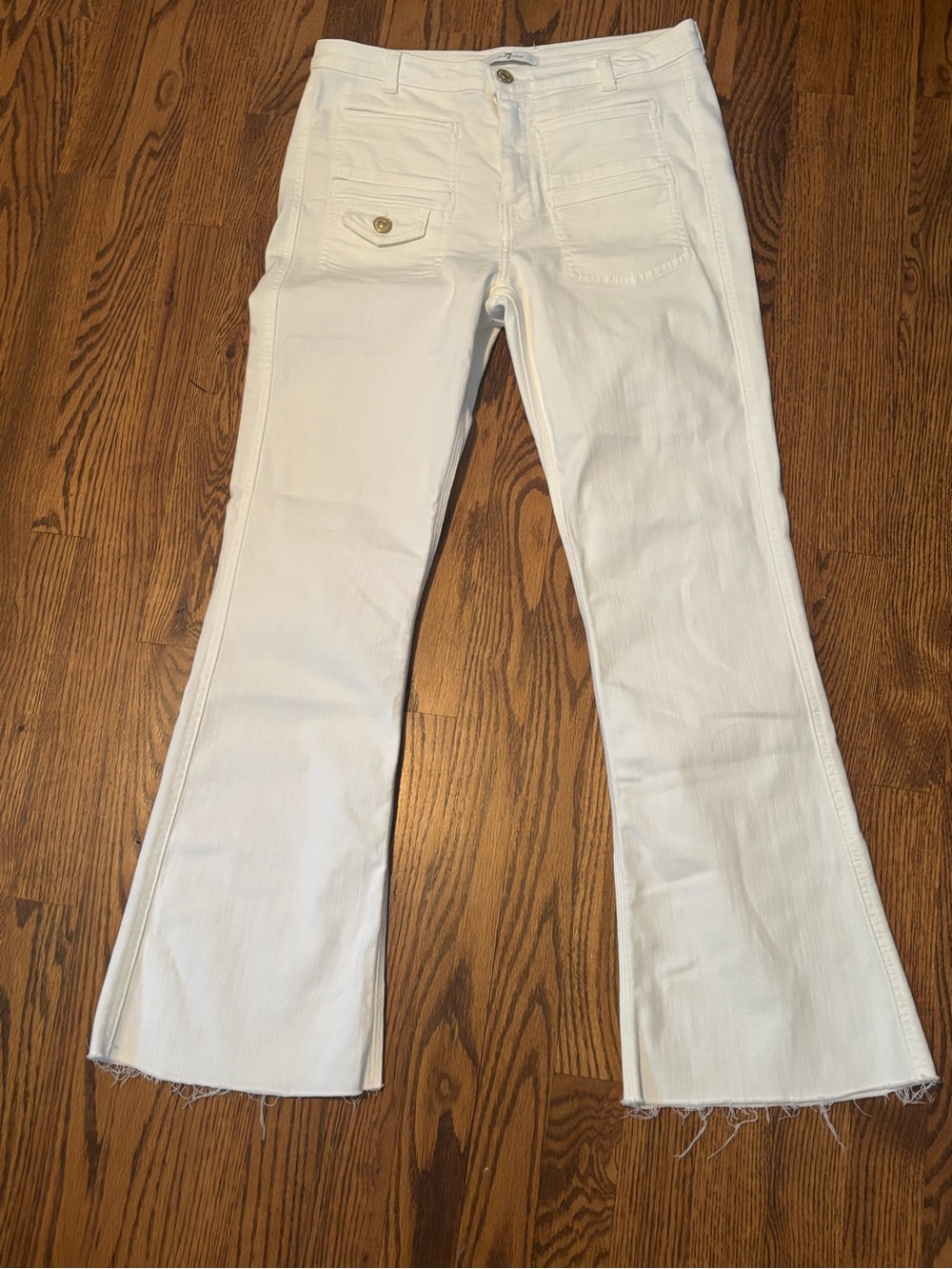 7 For All Mankind White Modern Dojo Wide Leg Jeans - Custom Raw Hem Size 27